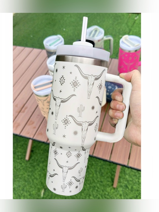 Skull & Arrow Shop Other - White Western Horn Stainless Tumbler